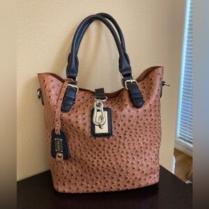 Elegant Brown and Black Tote with Textured Leather